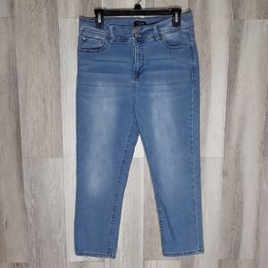 Curve Appeal Womens 12/31 Cropped Double Button Waist Jeans Stretch High Rise